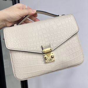 White Crocodile Leather <b>Square</b> Handbag With Gold Lock Closure Women's Single Strap Classic Daily Use Bag - Product Image 3