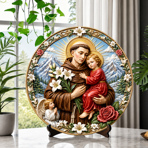 Piatto in Resina con Madonna Incoronata e Cornice a Ghirlanda di Lillie, Regalo Religioso per Esposizione in Cappella, Direttamente dalla Fabbrica - Product Image 6
