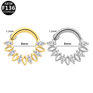 <span class=keywords><strong>Anello</strong></span> Segmentato a Cerniera in Titanio ASTM F136 con Zirconia Cubica a Marquise Centrale e Cluster di Sette Pietre, Gioiello per <span class=keywords><strong>Piercing</strong></span> al Naso, Septum, Clicker, <span class=keywords><strong>Helix</strong></span> - Product Image 5