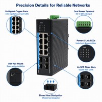 Switch Gigabit Industrial Simple Administrado de 8 Puertos, 4 SFP, Fibra Ethernet, Riel DIN, Doble Alimentación CC 12-52V