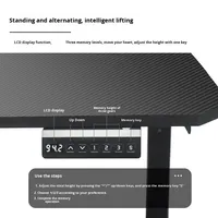 Bureau d'ordinateur de jeu en métal réglable en hauteur avec éclairage LED RVB, surface en fibre de carbone, levage intelligent - Vente en gros