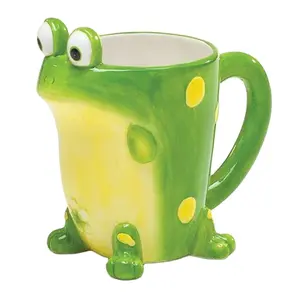 Wholesale custom handmade Frog Animal Shaped Ceramic 3d Coffee tea Mug cup for kids