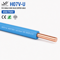 Câble de construction H07V-U en PVC à conducteur en cuivre massif, classe 1 IEC 60228, 450/750V, 1,5 2,5 4 6 10 16 mm², ignifuge, pour conduits et goulottes