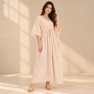 Women's Floral Woven Maxi Kaftan in White Orange V Neck Sleeveless Bohemian Beach <b>Cover</b>-<b>Up</b> Resort Wear - Product Image 1