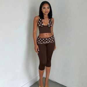 PEEQI J26ST130 Completo Estivo da <span class=keywords><strong>Donna</strong></span> Due Pezzi, Top Senza Maniche con Stampa a Pois e <span class=keywords><strong>Pantaloni</strong></span> <span class=keywords><strong>Plissettati</strong></span> - Product Image 2