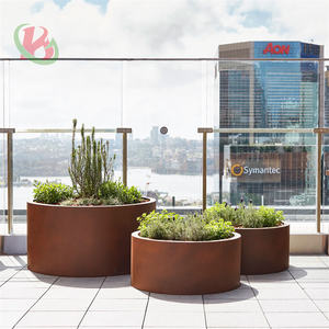 大型コルテンスチール上げ庭プランター9 \ "ラウンド屋外金属プラントポットスタンドブラック & ラストレッド家庭用 - Product Image 2