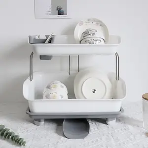 KALA Household Double Plate Bowl Storage Rack Plastic Dish Rack Drain With Cover Kitchen Storage Rack