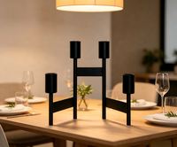Candélabre pliable en métal à 4 bras, porte-bougie conique noir, petit volume d'emballage, décoration de centre de table pour mariage, fête à domicile