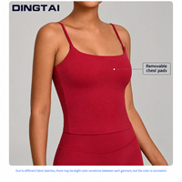 Débardeur de sport Dingtai à dos échancré et col carré pour femme, bretelles spaghetti, coussinets amovibles, sans manches, coupe courte, anti-humidité