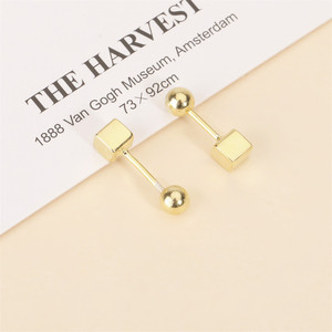 <b>Stud</b> <b>Earrings</b> 4Mm Square Gold Geometric Design For Couples Gift - Product Image 2