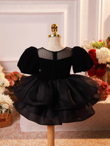 Abito da <span class=keywords><strong>bambina</strong></span> in stile francese con maniche a sbuffo nere e gonna tutù a balze, per sfilate di moda, piccole presentazioni o esibizioni di pianoforte - Product Image 5