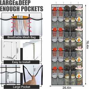Over the Door Shoe Organizer 40 Large Mesh Pockets Large Capacity Hanging Shoe Rack Grey Behind Door Storage for Dorm Closet <b>Bag</b> - Product Image 2