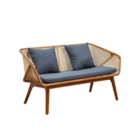 Ensemble de canapé en rotin en bois massif, canapé en cannage tressé avec coussin, table basse, table d'appoint, meubles de salon