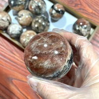 Offre Spéciale : Sphère en Cristal Poli Pierre de Soleil Dorée et Pierre de Lune Bleue pour Décoration Intérieure, Feng Shui, Cadeau Unique pour les Fêtes