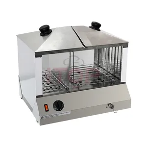 Stainless Steel Food Warmer Display Showing Baking Kitchen Machine Bao Dimsum 60 Bun Steamer with Glass