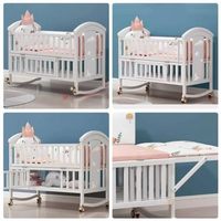 Lit Berceau Bébé Multifonctionnel en Bois de Pin au Design Moderne, Berceaux Mobiles pour Nouveau-Nés et Ensemble Mobilier/Literie de Chambre