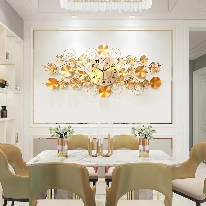 Jam dinding gantung mode emas, jam tangan Modern mewah, lampu, jam dinding dekorasi, latar belakang dinding, seni, mode emas, 180x72cm