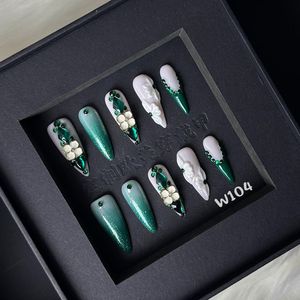 Fábrica personalizada hecha a mano pétalos tallados estilo brillo brillante <span class=keywords><strong>uñas</strong></span> de gel 3 diamante Prensa en cubierta completa puntas de <span class=keywords><strong>uñas</strong></span> acrílicas con caja - Product Image 2