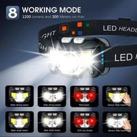 WOSEN Tragbare USB-Aufladbare LED-Stirnlampe IP65 Induktions-Taktische Taschenlampe Flutlicht 200-299M Reichweite Kunststoffgehäuse Lithium