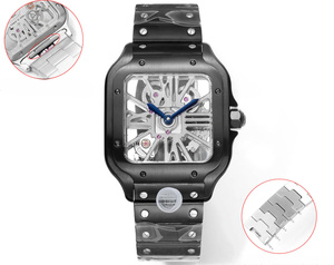 Fashionable And Elegant Automatic Mechanical <b>Watch</b> Fully Hollowed Out Dial Quick Detachable Strap Matte Black Plated <b>Case</b> - Product Image 2