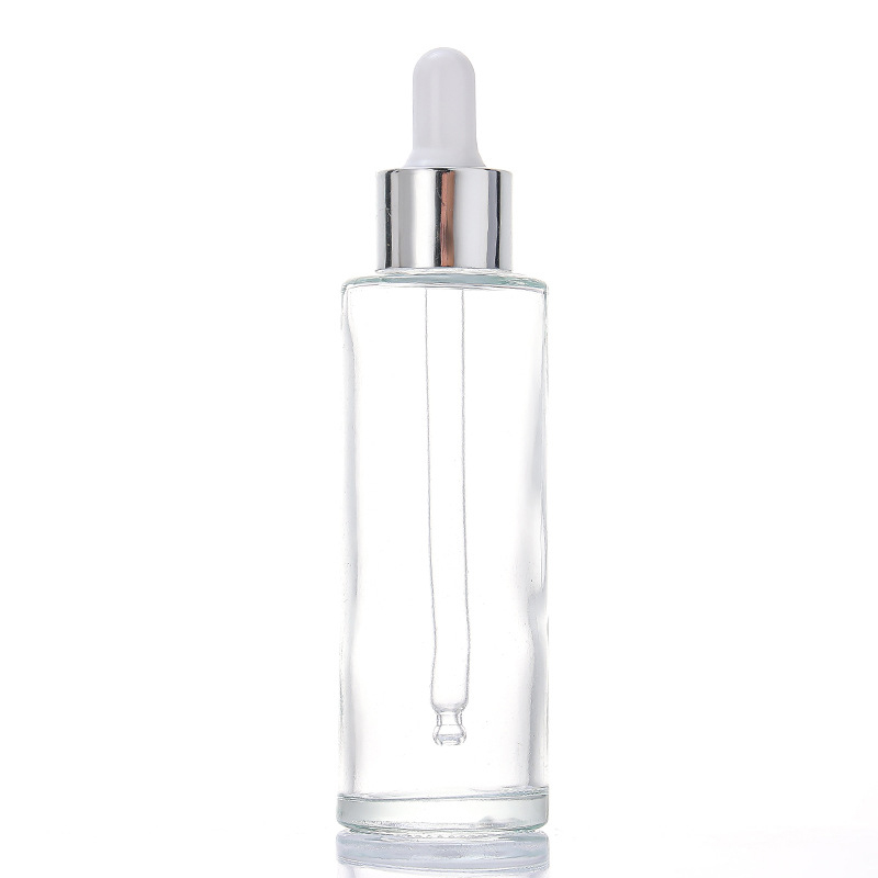 Botella transparente con tapa plateada / tapa blanca