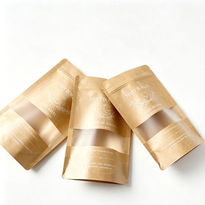Sachet d'emballage alimentaire personnalisé en papier kraft biodégradable PLA avec fermeture éclair et fenêtre transparente - Product Image 1