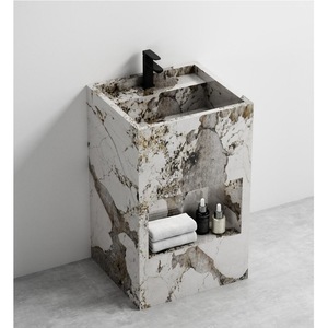 Mueble de Baño de Doble Capa CR con Espejo LED Integrado, Lavabo y Encimera de Mármol Blanco - Product Image 5