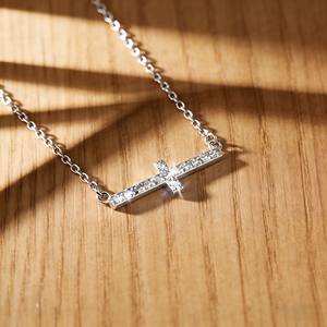 Trendy 925 <b>Silver</b> Cubic Zirconia Cross Necklace for Women Fashion CZ Pendant Party Jewelry - Product Image 3