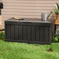 Boîte de rangement rectangulaire en résine de 82 gallons, noire, grande, pour l'extérieur, meubles de patio, outils de jardin, résistante aux intempéries, résistante aux UV