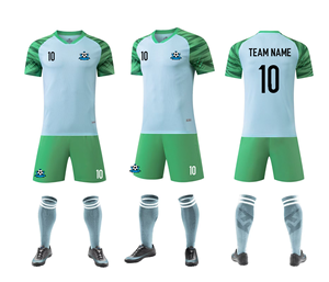 Maillots de football verts personnalisables avec logo, rayures, respirants, uniformes d'entraînement de football d'été, 100% polyester, évacuation de l'humidité - Product Image 1