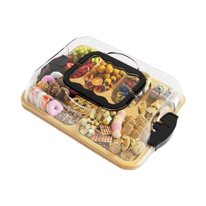 Tabla de queso de charcutería de bambú portátil con compartimentos de cubierta Tabla de charcutería portátil con tapa entrelazada para viajes - Product Image 1