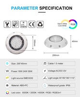 Lumière LED RGB pour piscine sous-marine 295 mm IP68 12V Étanche Certifiée CE Télécommande RF Garantie 3 ans Portable