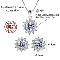 Conjunto de Joyería Brillante de Plata de Ley S925 con Collar con Colgante y Aretes con Circonita Cúbica Redonda para Mujer