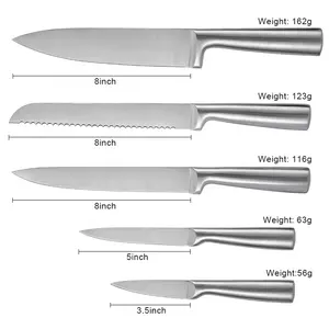 Conjunto de facas de cozinha com cabo oco, super afiado, de aço inoxidável, 5 peças