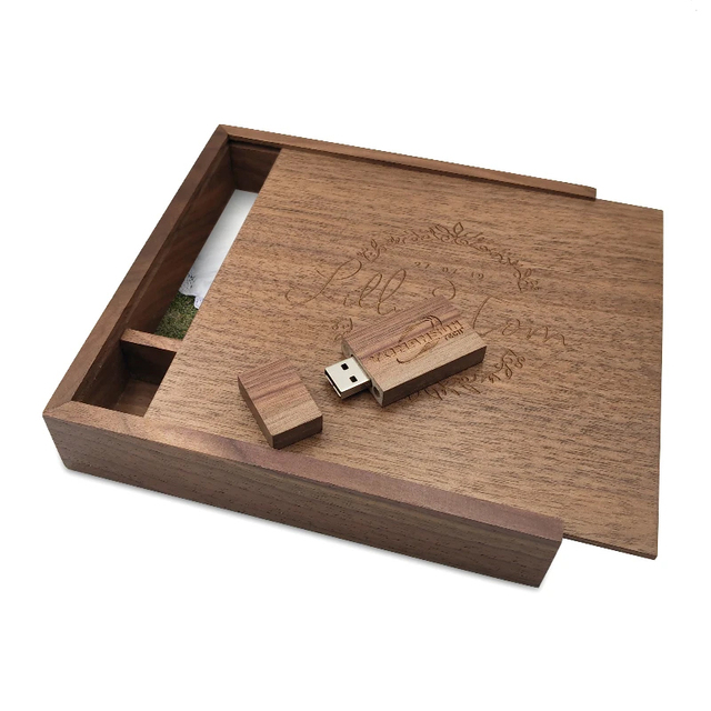 Engraved Custom Wood Album Photo Box With USB 2.0 Flash Drive Wedding Gift Fit for 4 *6 Inch Photos