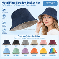 Topi Bucket Bordir Logo Kustom, Pelindung Radiasi Faraday, Topi Bucket Bertepi Lebar dengan Kain Serat Baja untuk Perjalanan Luar Ruangan