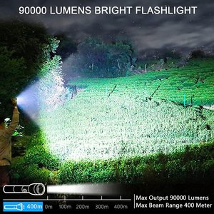 <span class=keywords><strong>Lampe</strong></span> torche tactique puissante rechargeable par USB, <span class=keywords><strong>90000</strong></span> <span class=keywords><strong>lumens</strong></span>, en alliage d'aluminium, batterie 10000 mAh, haute puissance, LED P90, indice <span class=keywords><strong>de</strong></span> protection IP65, 381 g - Product Image 5