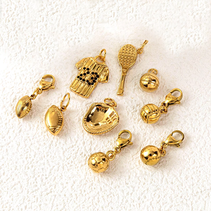 Golden Treasure Trove Collections | 18K PVD Gold Plated Stainless Steel <b>Charm</b> Pendants | Cupcake, Tennis Racket, & Peanut - Product Image 5
