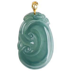 Pendentif Ruyi en jadéite bleue naturelle de qualité A avec monture en or 18 carats et pièce de pendentif en jadéite de qualité glace - Product Image 1