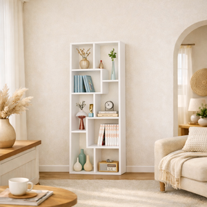 Asymmetrical Display Shelf <b>Bookcase</b> 5 Tier <b>White</b> Modern Storage Unit Living Room Home Office - Product Image 6
