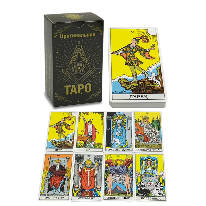 Aangepaste Russische Versie Originele Tarot Card Deck Groothandel Zwarte Cultuur Logo Tarotkaart Met Lakdoos