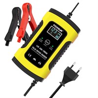 Chargeur de batterie intelligent FOXSUR 12V 5A pour moto et voiture, avec fonction de réparation par impulsions et écran LCD
