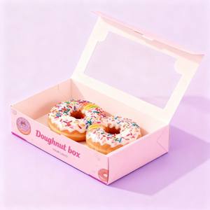 Boîte en papier en gros pour beignets, boîtes à friandises, boîtes roses, logo estampé, emballage pour beignets avec fenêtre - Product Image 1