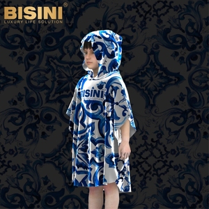 Serviette de plage <span class=keywords><strong>poncho</strong></span> 2 en 1 pour enfants, garçons, séchage rapide, absorbante, robe de bain à capuche avec motif en porcelaine bleu et blanc, logo personnalisé - Product Image 6