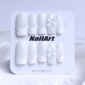 <span class=keywords><strong>Uñas</strong></span> postizas acrílicas largas estilo ataúd, hechas a mano, de cobertura completa, pre-diseñadas, 10 unidades al por mayor con lazo. - Product Image 5