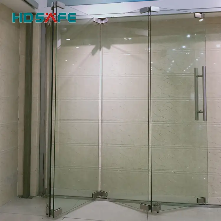 HDSAFE in acciaio inox senza telaio pieghevole porte in vetro prezzo cerniere pieghevoli scorrevoli porte commerciale bi fold porta di vetro hardware