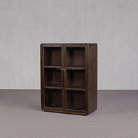 Armoire de présentation de style classique traditionnel en chêne massif pour salon, 2 portes vitrées, 3 tiroirs pour le rangement de vin et spiritueux, salle de bain