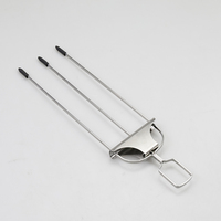 Aksesoris BBQ, 14 inci aksesoris BBQ panggang panjang daging sayuran 3 arah alat BBQ 3-Prong memanggang tusuk sate