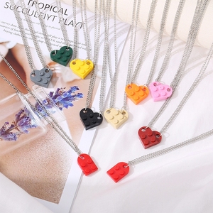 G393 moda 2 unids/set elementos de bloques de construcción costura pareja amante corazón ladrillo aleación colgante collar para amantes mujeres hombres - Product Image 3