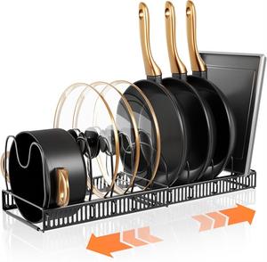 Organisateur de casseroles et poêles extensible pour comptoir de <span class=keywords><strong>cuisine</strong></span>, support de rangement réglable sous l'armoire pour couvercles, ustensiles de cuisson, planches à découper - Product Image 1
